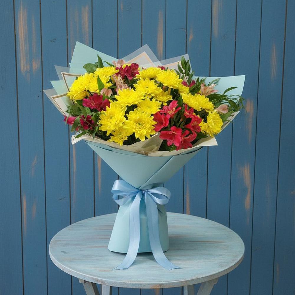 Букет цветов из: Альстромерии и Хризантемы в Бужарово
