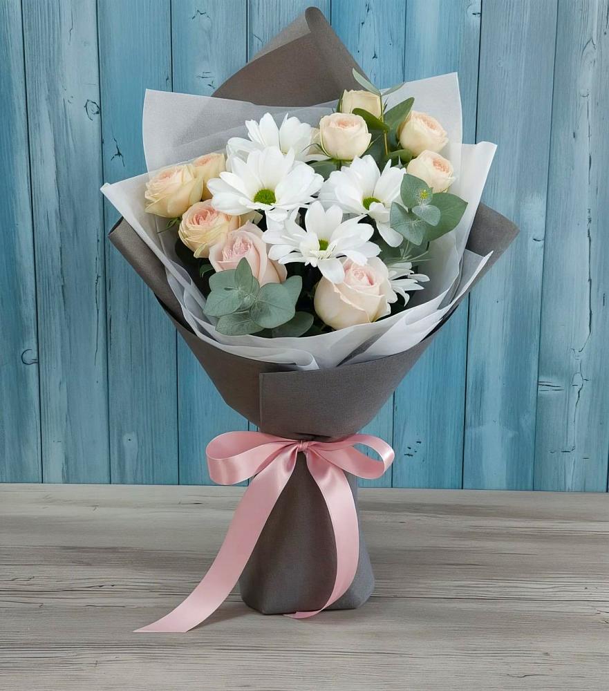 Букет цветов из: Хризантемы и Розы в Бужарово