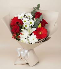 Букет цветов из:  Розы, Хризантемы, Герберы и Лилии в Бужарово
