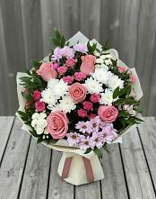 Букет цветов из:  Альстромерии, Гвоздики, Розы и Хризантемы в Бужарово