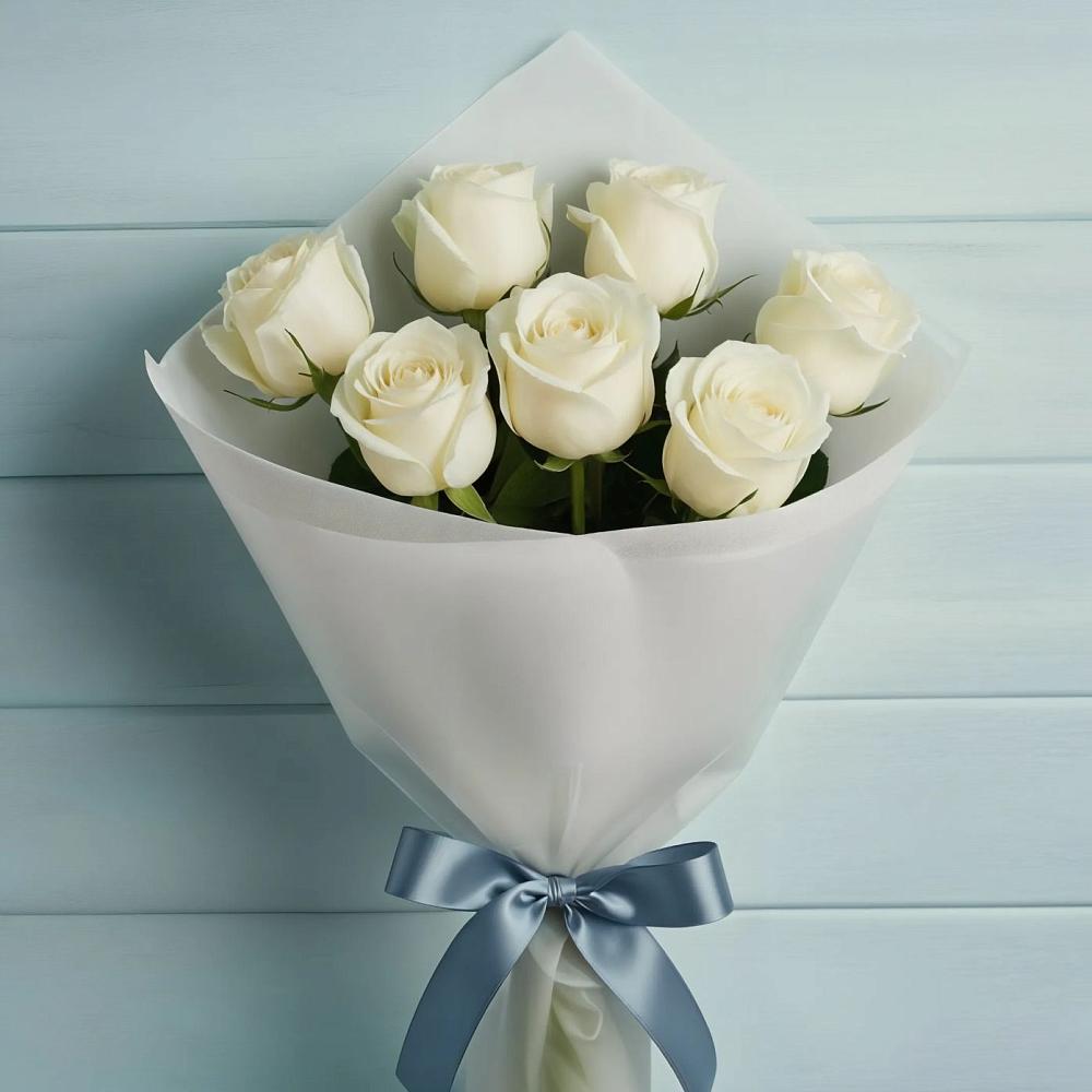 Букет 7 Белых роз Эдлесс Лав в Бужарово
